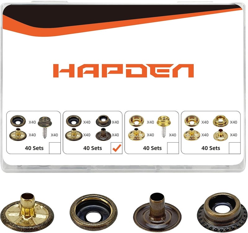 HAPDEN 160 pcs snap Buttons,snap Fasteners kit 15mm Stainless Steel Snaps Marine Grade Boat Canvas Snaps,3/8" Socket Metal Snaps for Clothing Leather Boat Cover Fabric (Bronze) - Image 1